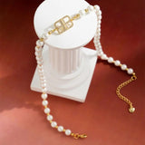 Pearl Beads Chain with Letter Pendants Necklace Men Beaded Choker