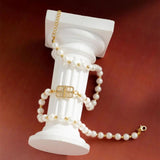 Pearl Beads Chain with Letter Pendants Necklace Men Beaded Choker