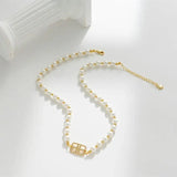 Pearl Beads Chain with Letter Pendants Necklace Men Beaded Choker