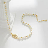 Pearl Beads Chain with Letter Pendants Necklace Men Beaded Choker