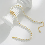 Pearl Beads Chain with Letter Pendants Necklace Men Beaded Choker