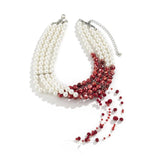 4 Strand Bloody Pearl Layered Gothic Choker Necklace