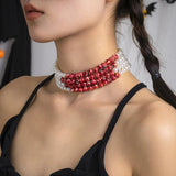 4 Strand Bloody Pearl Layered Gothic Choker Necklace