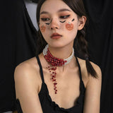 4 Strand Bloody Pearl Layered Gothic Choker Necklace