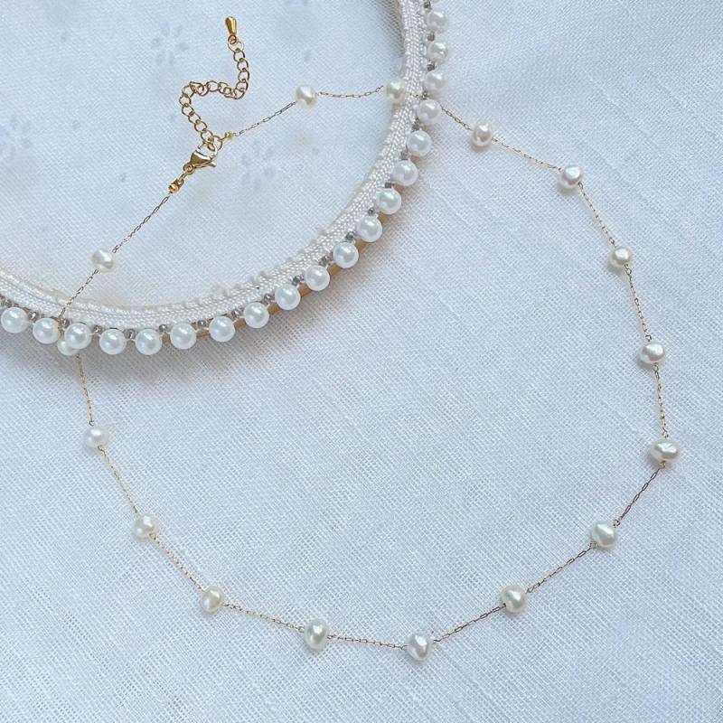 Baroque Pearl Choker Necklace Stainless Steel Chain