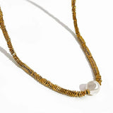 Gold-Plate Hematite Bead Necklace with Simulate Pearl Modern Jewelry