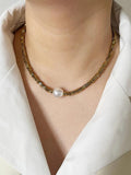 Gold-Plate Hematite Bead Necklace with Simulate Pearl Modern Jewelry