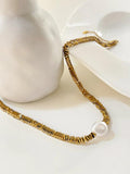 Gold-Plate Hematite Bead Necklace with Simulate Pearl Modern Jewelry