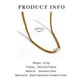 Gold-Plate Hematite Bead Necklace with Simulate Pearl Modern Jewelry