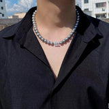 Grey Pearl Choker Necklace Man Stainless Steel Letter Personalized