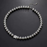 Grey Pearl Choker Necklace Man Stainless Steel Letter Personalized