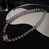 Grey Pearl Choker Necklace Man Stainless Steel Letter Personalized