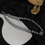 Grey Pearl Choker Necklace Man Stainless Steel Letter Personalized
