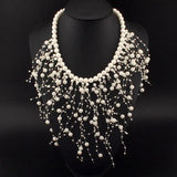 Simulated Pearl Necklaces Beads Collar Choker For Women Long Pendant