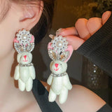 Rhinestone Plush Rabbit Pearl Choker Necklace