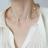 Stainless Steel Plated 18K Pearl Chain Necklace Women Birthday Gift Jewelry