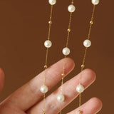 Stainless Steel Plated 18K Pearl Chain Necklace Women Birthday Gift Jewelry