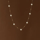 Stainless Steel Plated 18K Pearl Chain Necklace Women Birthday Gift Jewelry