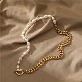 Punk Metal Chain Pearl Necklace Baroque Beaded Chokers Necklaces Party Jewelry