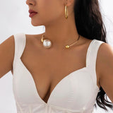 Goth Big Pearl Choker Necklace Ball Pendant Clavicle Chain Wedding Jewelry