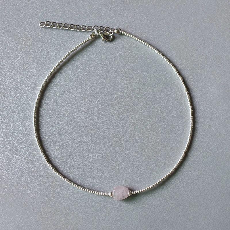 Silver-color Glass Bead Necklace with Natural Pearl Embellishment