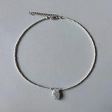 Silver-color Glass Bead Necklace with Natural Pearl Embellishment
