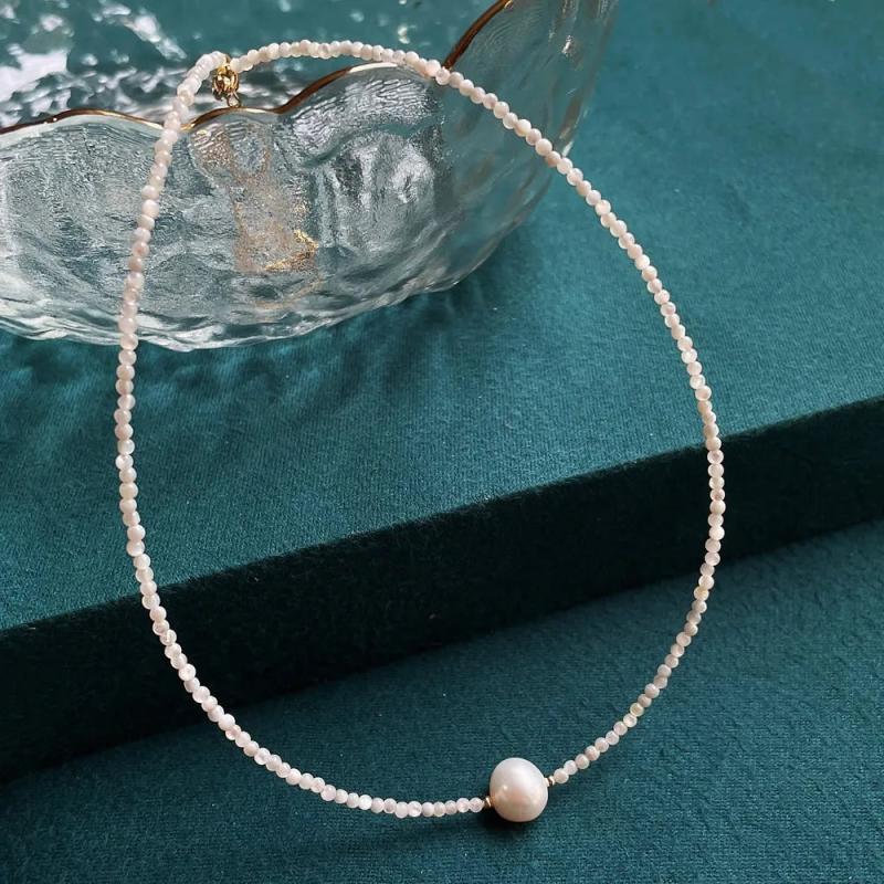 Minimalist Shell Pearl Necklace Thin 2mm Mini Natural Freshwater Baroque Pearl