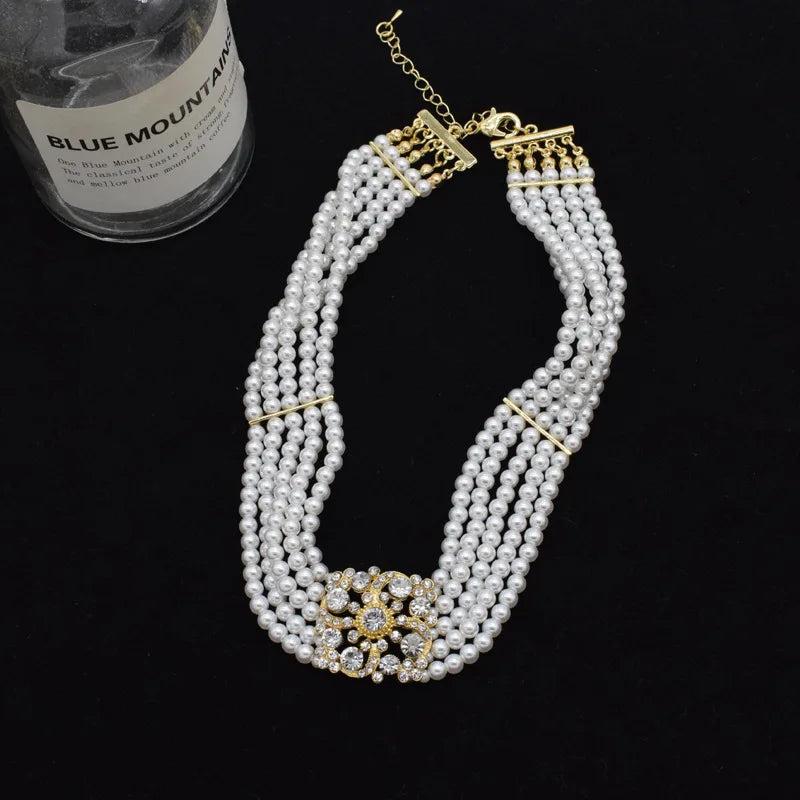 Crystal Statement Choker Pearl Necklace Jewelry for Women