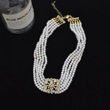 Crystal Statement Choker Pearl Necklace Jewelry for Women