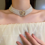 Crystal Statement Choker Pearl Necklace Jewelry for Women