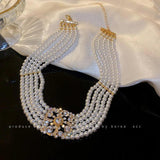 Crystal Statement Choker Pearl Necklace Jewelry for Women