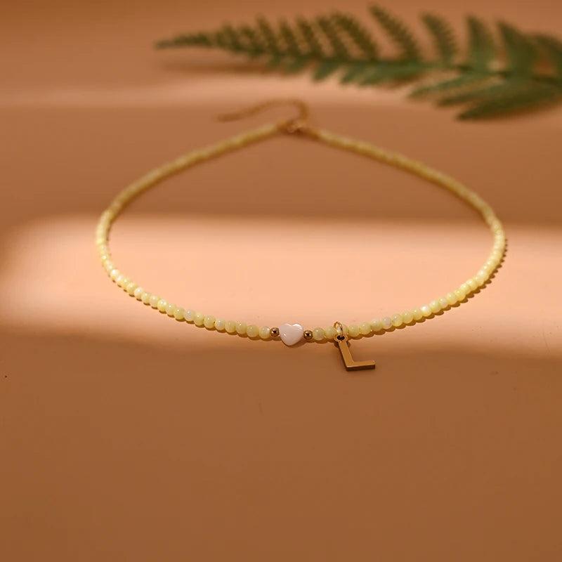 Mother of Pearl Beads Initial Necklace Y2K Shell Choker