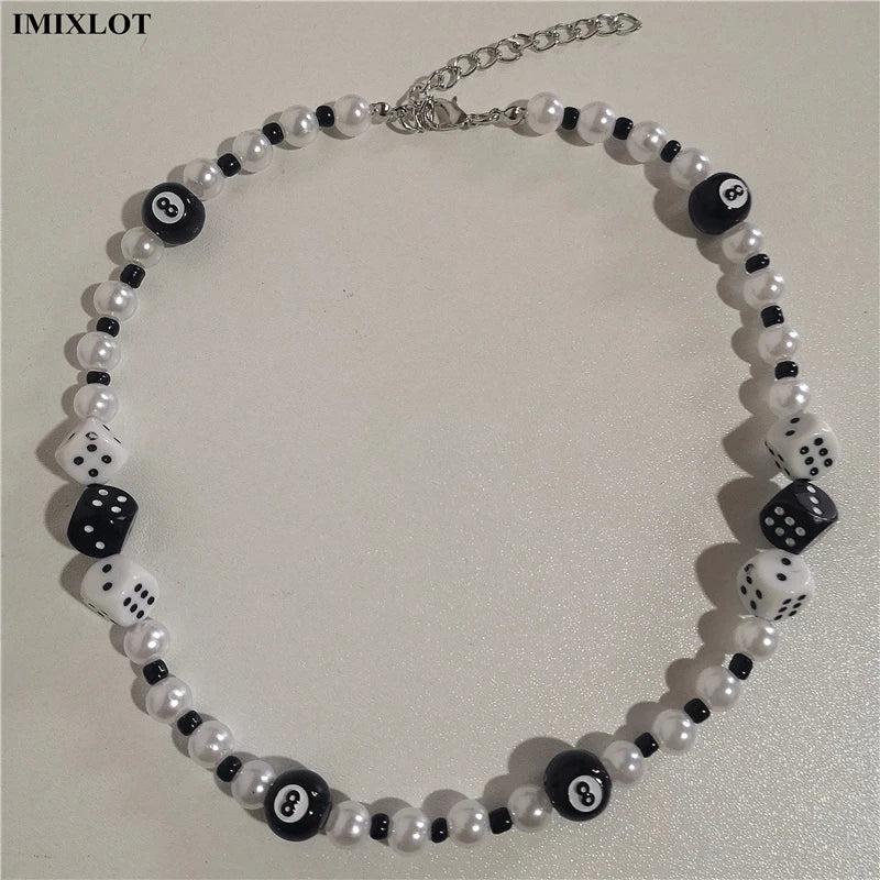 Goth Punk Hip Hop #8 Beads Choker Grunge Necklaces Rock Dice Pearl Strand Chains