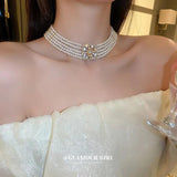 Vintage Baroque Multilayer Pearl Chain Choker Necklace for Women