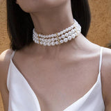 Vintage Baroque Multilayer Pearl Chain Choker Necklace for Women