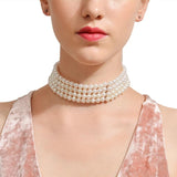 Vintage Baroque Multilayer Pearl Chain Choker Necklace for Women