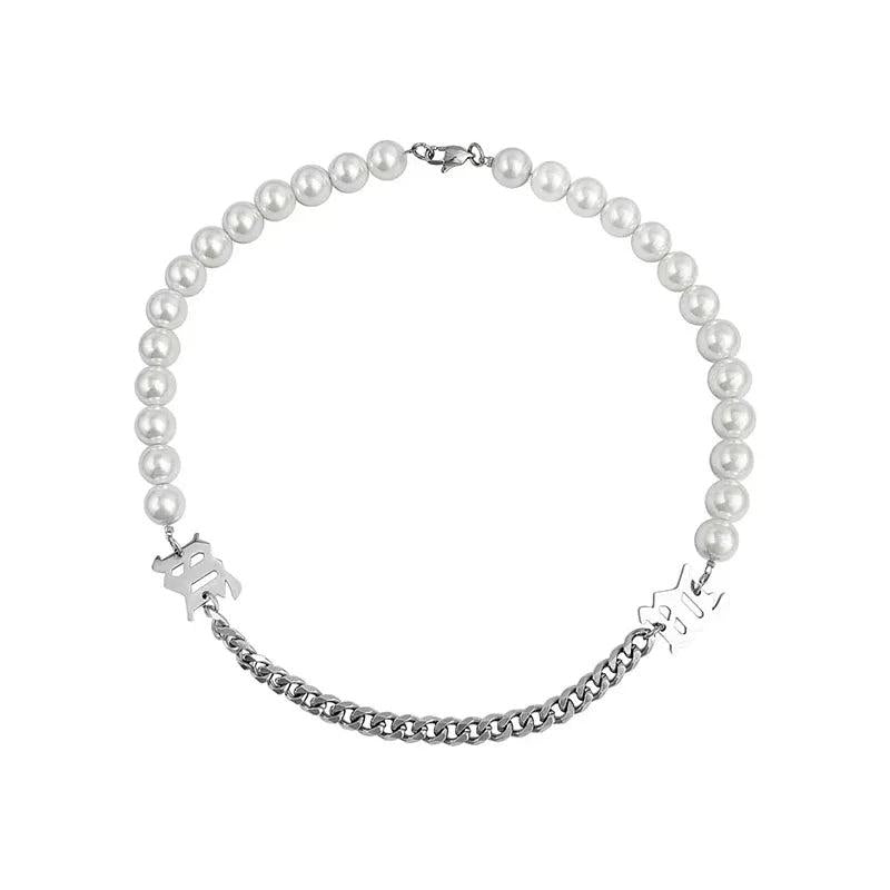 Pearl Letter Stitching Choker Necklaces INS Niche Male Net Hip Hop Necklace