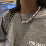 Pearl Letter Stitching Choker Necklaces INS Niche Male Net Hip Hop Necklace
