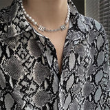 Pearl Letter Stitching Choker Necklaces INS Niche Male Net Hip Hop Necklace