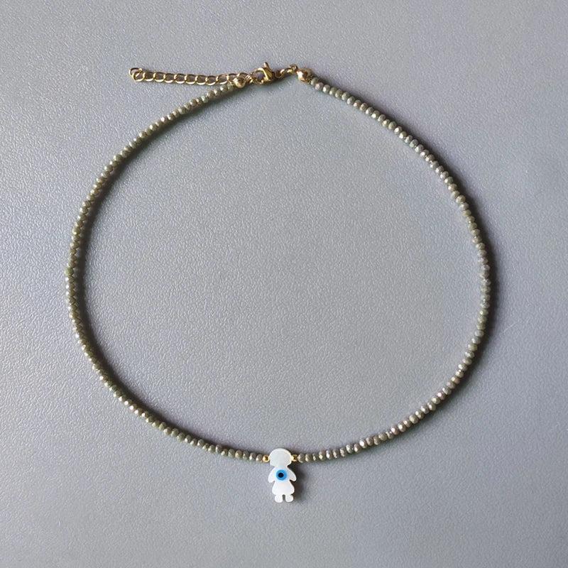 Crystal Beads Necklace Water Drop Shell Eye Pendant