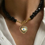Stone Punk Chain Necklace with Crystal Quartz Africa Turquoise