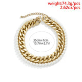 Boho Pearl Beaded Twist Necklace Vintage Metal Thick Chain Clavicle