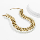 Boho Pearl Beaded Twist Necklace Vintage Metal Thick Chain Clavicle