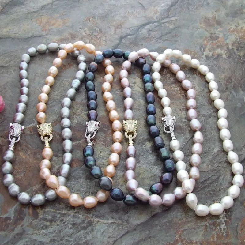 Gray Pink Purple Rice Pearl Necklace
