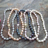 Gray Pink Purple Rice Pearl Necklace