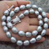 Gray Pink Purple Rice Pearl Necklace