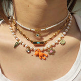 Zircon Charm Pendant Necklace Natural Pearl Bead Mix Match Jewelry