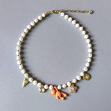 Zircon Charm Pendant Necklace Natural Pearl Bead Mix Match Jewelry