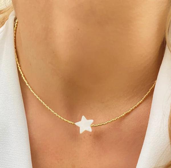 Boho Stone Heart Mother of Pearl Choker Necklace Wolf Pendant Jewelry
