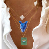 Boho Stone Heart Mother of Pearl Choker Necklace Wolf Pendant Jewelry